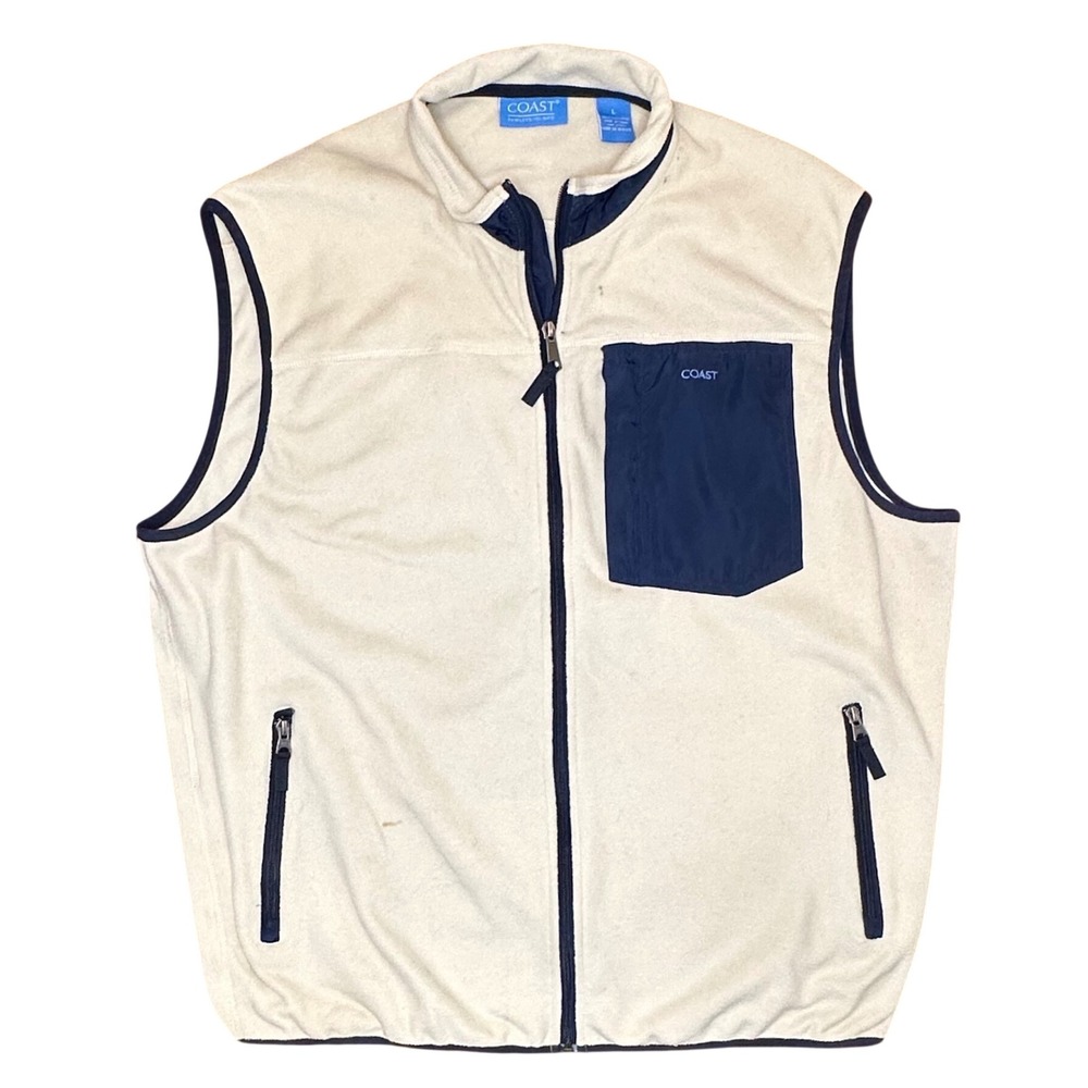Coast Pawleys Island Preppy Southern Fleece Vest White and Navy Men's Size Large
